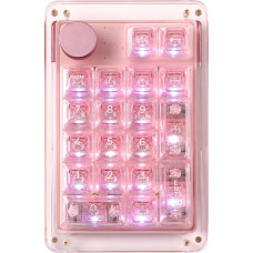 KiiBoom Phantom 21 Hot Swappable Crystal Acrylic Numpad, BT5.0/2.4GHz/USB-C Triple Mode NKRO Programmable Numeric Keyboard with Rotary Knob, South Facing RGB, 1900mAh Battery (Pink)