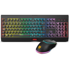KROM Kabala Wireless RGB Rainbow Backlit RGB Membrane Keyboard Kit, 6 Anti-Ghosting Keys, Wireless Optical Mouse 6 Levels DPI 800-4800 On-The-Fly, PC Compatible, Spanish Layout, Black