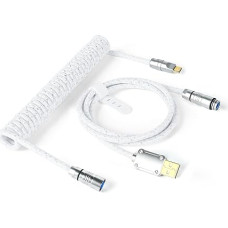 ZIYOU LANG & ATTACKSHARK C05 Custom Coiled Cable Removable Copper CNC Braided Double Sleeve 1.6m USB-C to USB-A for Keyboard/PC/Phone (White)