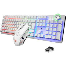 FELiCON Wireless Keyboard and Mouse Combo Sets 4800mAh 16 Types of Rechargeable RGB LED Gaming Keyboards with Button Control and Ergonomic 7-Color LED Backlight