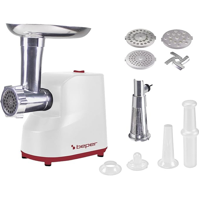 BEPER P102ROB200 Electric Meat Grinder and Electric Tomato Grinder 1200W with Stainless Steel Sliders and Accessories