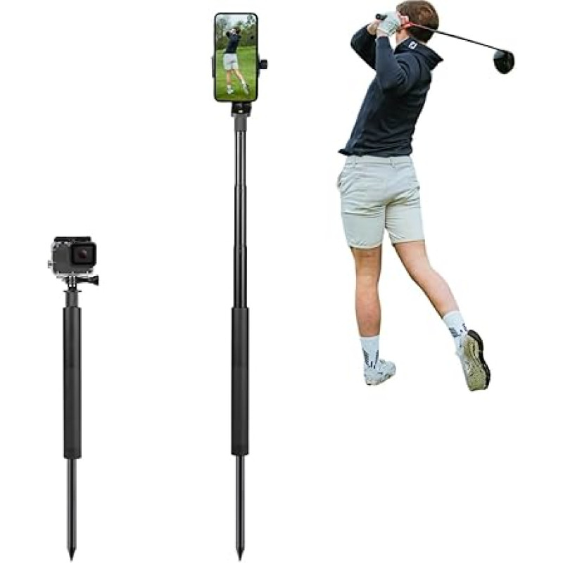 Golf Monopod Selfie Stick with Ground Spike, Golf Swing Analyzer Phone Stand for Training Aid, Golf Phone Holder, Selfie Stick for Recording Swings