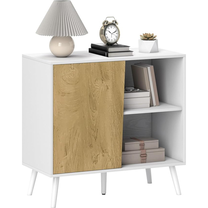 HOMCOM Buffet Sideboard with Cabinet and Storage Space with 3 Adjustable Levels, Modern Furniture with Pine Wood Legs, 80 x 39 x 76 cm, White