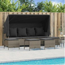 Homgoday Gartensofa-Set 5-teilig mit Kissen hellgrau Polyrattan, Set Schlafsofa Wohnzimmer Couch, Set Sofas für den Außenbereich für den Garten, Outdoor-Möbel und