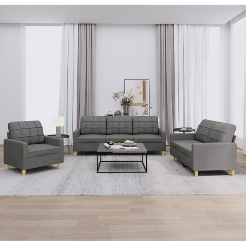 Homgoday 3-Piece Sofa Set with Cushion Sofa Couch Guest Sofa Lounge Backrest Sofa Upholstered Sofa Couch Lounge Sofa Couch Set Sofas for Living Room Bedroom Office Dark Grey Fabric