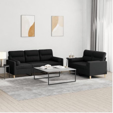 Brokky 3201620 2-Piece Sofa Set with Cushion Sofa Living Room Sofa Set Sofas for Living Room Black Fabric