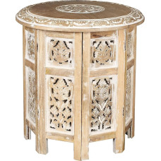Couchtisch aus Holz, Couchtisch für Wohnzimmer, traditioneller runder Beistelltisch, modern, rund, handgeschnitzt, 45,7 cm, achteckig, Weiß