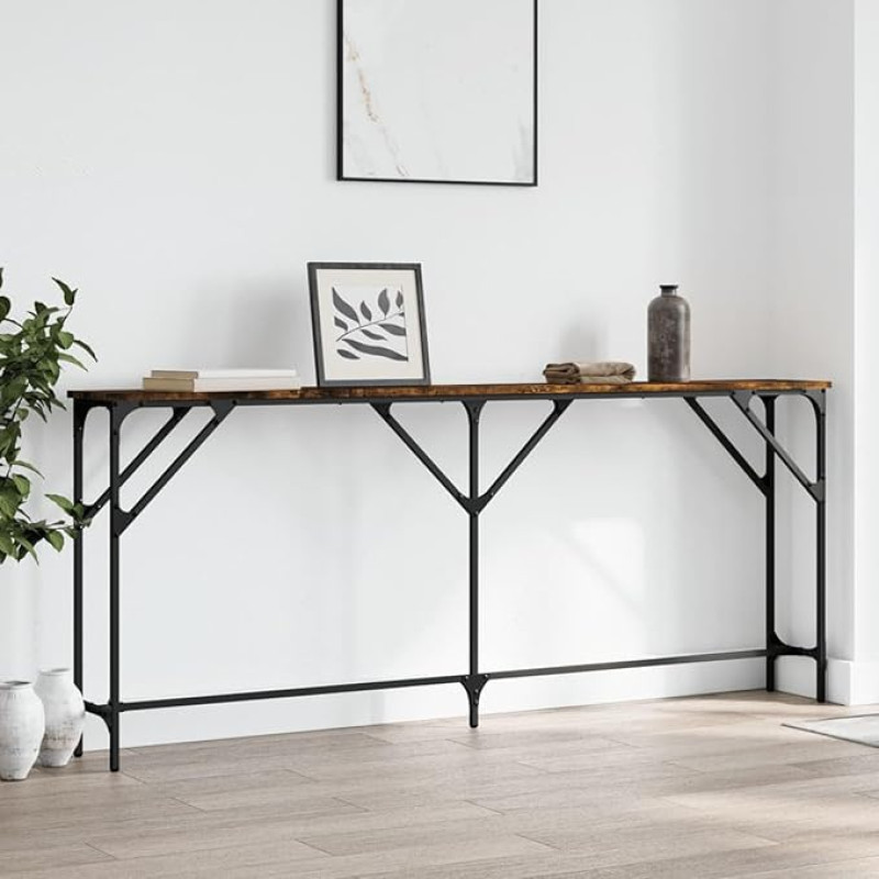 JUDYY 837769 Smoked Oak Console Table, 180 x 23 x 75 cm, Wood Composite, Console Table, Chest of Drawers, Side Table, Living Room Table, Side Shelf, Media Console, Side Table