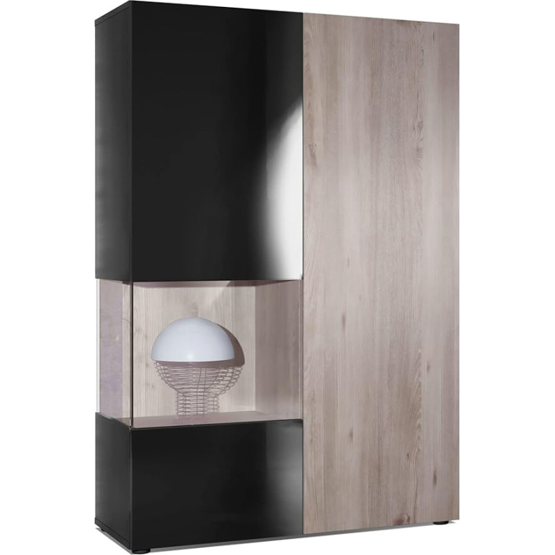 Vladon Morena Chest of Drawers Tall Cabinet, Made in Germany, Body in Matte Black / Right Door and Insert in Nordic Oak