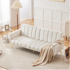 Rosebibi Modern Folding Sofa Bed Sofa Bed with Auxiliary Feet Sleep Function Velvet Fabric Suitable for Living Room Bedroom Home Theater Guest Room Video Available (Beige)