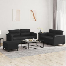 Juroupi 3-TLG. Sofagarnitur mit Kissen Sofa Wohnzimmer Sitzgruppe Wohnzimmer Sofa Set Sofas FüR Wohnzimmer Schwarz Kunstlederer - 3202367