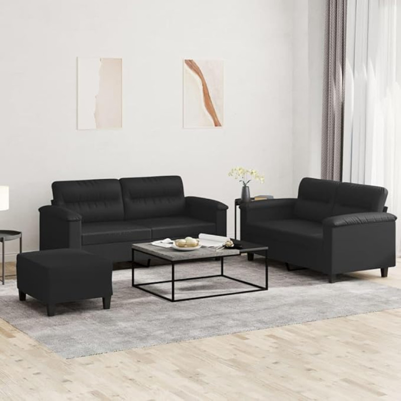 Juroupi 3-TLG. Sofagarnitur mit Kissen Sofa Wohnzimmer Sitzgruppe Wohnzimmer Sofa Set Sofas FüR Wohnzimmer Schwarz Kunstlederer - 3202367