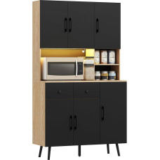 HOMCOM Sideboard Kitchen with RGB LED Light, Kitchen Furniture, High Storage Cabinet with Worktop, 6 Doors, 2 Drawers, Open Compartments, Adjustable Shelves, 100 x 40 x 176 cm, Black