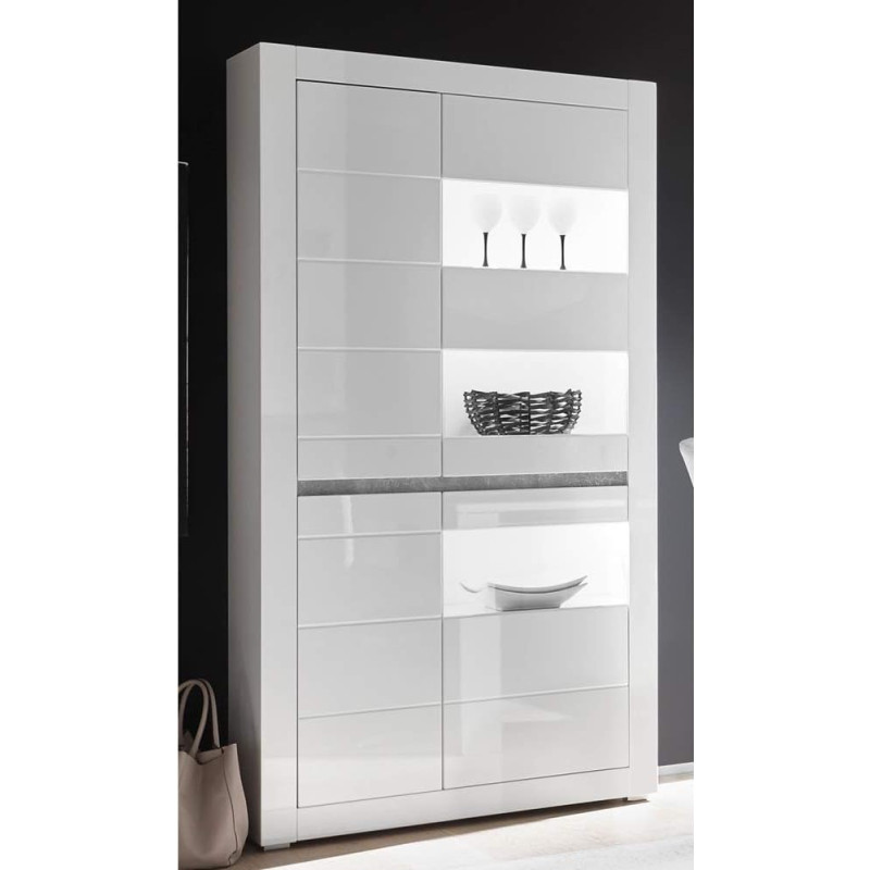 Lomadox Display Cabinet in Modern Design High-Gloss White with LED Width 100 cm