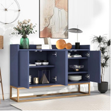 YGHQAP Modern Sideboard, Buffet Cabinet with 4 Doors, Handle-less, Chest of Drawers, Dresser Cabinet, Minimalist Kitchen Cabinet, Storage Cabinet for Living Room, Dining Room, Kitchen, Hallway (Blue)