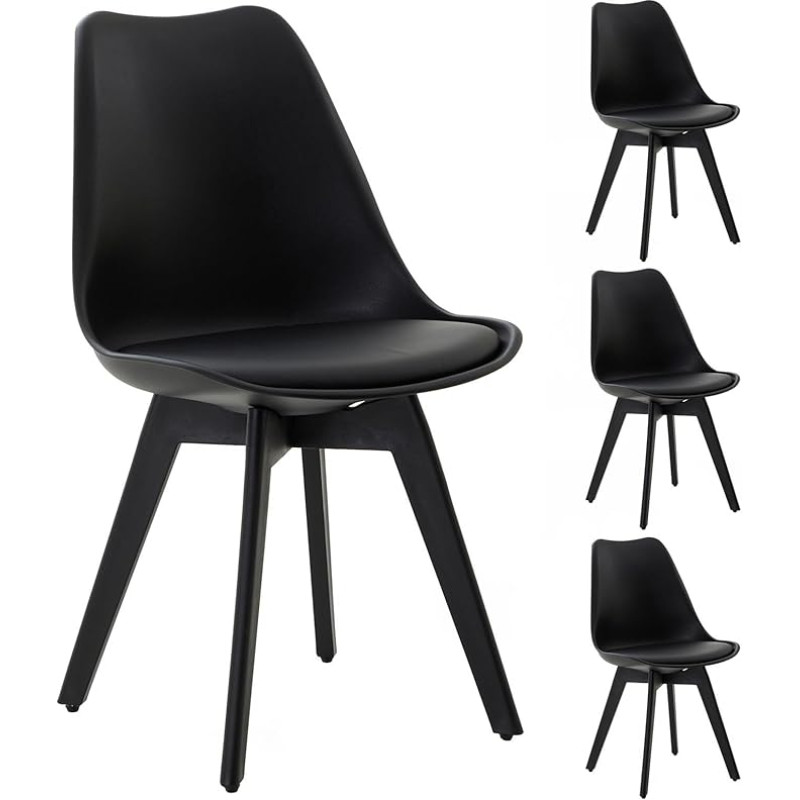 IDIMEX Rouen Dining Chair Black Plastic and Faux Leather Seat Cushion Scandi Look Plastic with Imitation Leather Cushion