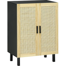 HOMCOM Rattan Buffet Cabinet with Cane Weave Doors Adjustable Shelves Storage Cabinet for Living Room Kitchen Bedroom 73 x 41 x 102 cm Black and Natural Wood