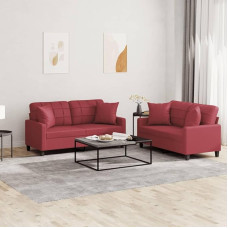 Juroupi 3201371 2-Piece Sofa Set with Cushion Sofa Living Room Sofa Set Sofas for Living Room Wine Red Faux Leather