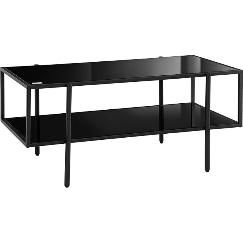 HOMCOM Side Table, Coffee Table with 2 Shelves, Tempered Glass Coffee Table for Living Room, Bedroom, 100 x 55 x 45.5 cm, Steel, Black