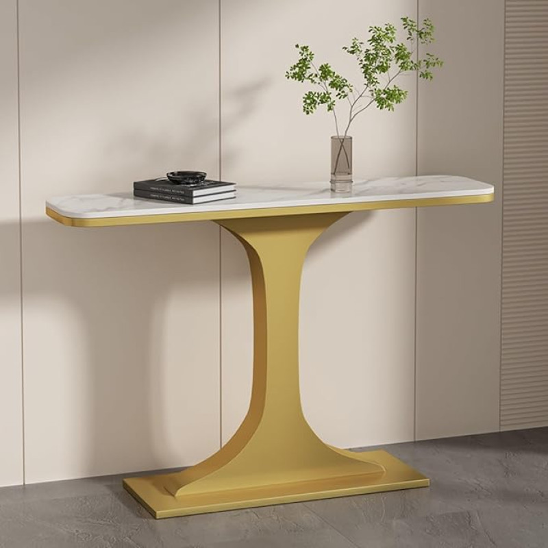 HARELA Narrow Console Table, Entrance Area Decorative Table, Sofa Table, Hallway Table for Living Room, Entrance Area, Hallway, Entrance, Sturdy Metal Frame and Easy Assembly (Gold A, 80 cm / 31.5 cm)