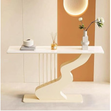 HARELA Console Table, Marble Hallway Table, Narrow Entrance Table, Rectangular Sofa Table Behind the Couch, Side Table with Metal Frame, for Entrance, Hallway, Anteroom, Living Room (Off-White, 120 cm