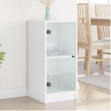 Homvdxl Slim Sideboard with Glass Door, 2 Cubes, Storage Organiser, Display Case for Living Room (White)