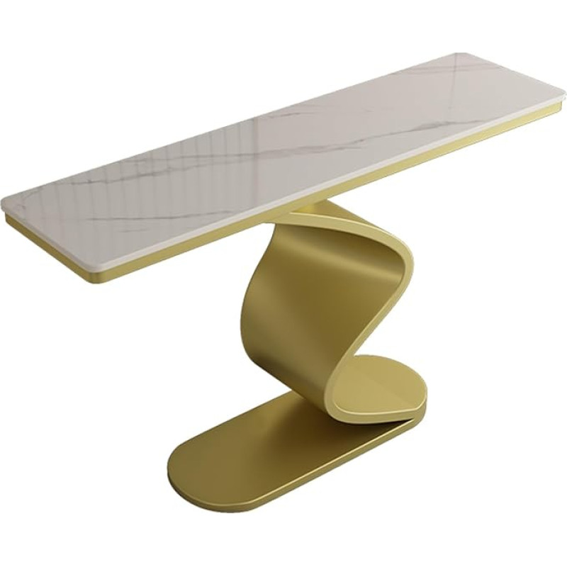 HARELA Narrow Console Table, Side Table with Metal Frame, Marble Pattern Surface, Rectangular Sofa Table Behind the Couch, for Living Room, Hallway, Entrance (Gold B, 150 cm / 59 inches)