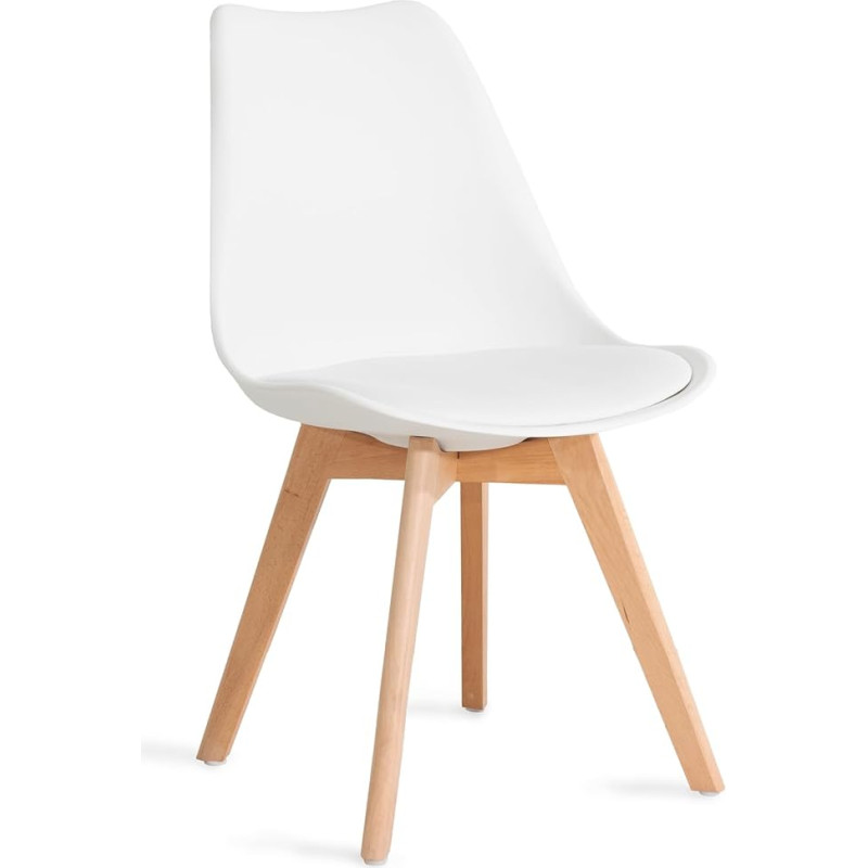 HOMLA Fisco Chair with Fashionable Wooden Legs - Chair for Dining Room Kitchen Living Room - Comfortable and Practical - Additional Comfortable Seat Cushion - Functional Design Element - Colour White