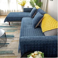 Thickened Plush Sofa Cover European Universal Sofa Towel Cover Slip Resistant Couch Cover Sofa Towel for Living Room Decor, Dark Blue, 90 x 90 cm, Pack of 1