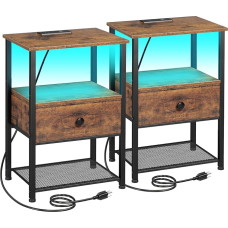 LOAKEKEL - 2er Set LED Nachttische mit Ladestation, Beistelltische für Wohnzimmer mit Stoffschublade für kleine Räume, Beistelltische mit Ablageablage für