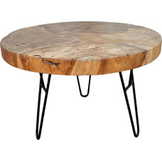 FaHome Round Coffee Table Made of Wood and Metal: Modern Design 60 cm Diameter, Solid Side Table