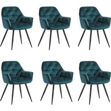 Jahecome Dining Room Chairs, Made of Fabric (Velvet), Living Room Chair, Choice of Colours, Retro Design Armrest, Chair with Backrest, Metal Legs, Black (Teal, 6)