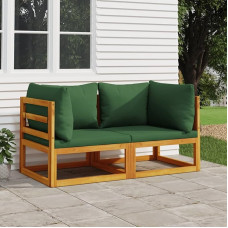 360016 Modular Corner Sofas with Green Cushions Solid Wood Acacia Sofas & Couches, Couch, Sofa, Living Room, Sofa for Teenager's Room, Relaxing Sofa, Sofa for Bedroom, Upholstered Sofa, Pack of 2