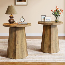 Tribesigns Round Side Table, Couch Side Table Made of Wood with Octagonal Base, Rustic Brown Bedside Table, Base Accent Furniture for Living Room, Bedroom (2)