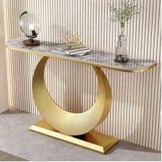 RUYICZB Console Table with Geometric Metal Frame, Console Sofa, Table Behind the Couch, Narrow Long Sofa Table, Entrance Table for Living Room, Entrance Area, Hallway, Foyer, Grey Gold