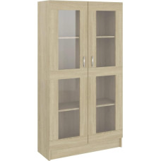 Homgoday Display Cabinet, Bookcase with Glass Doors, Freestanding Showcase Cabinet for Living Room, Office, Sideboard with Shelf, Sonoma Oak, 82.5 x 30.5 x 150 cm, Wood Material