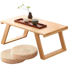 Klappbarer Couchtisch im japanischen Stil aus Massivholz mit Strohkissen-Kombination, moderner Balkontisch (Braun, 50 x 30 x 24 cm) – niedriger Tisch für Wohnzimmer