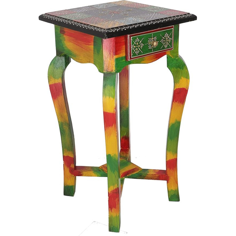 GURU SHOP Painted Small Side Table, Telephone Table with Drawer, Model 97, Multicoloured, 55 x 30 x 30 cm, Coffee Tables & Floor Tables