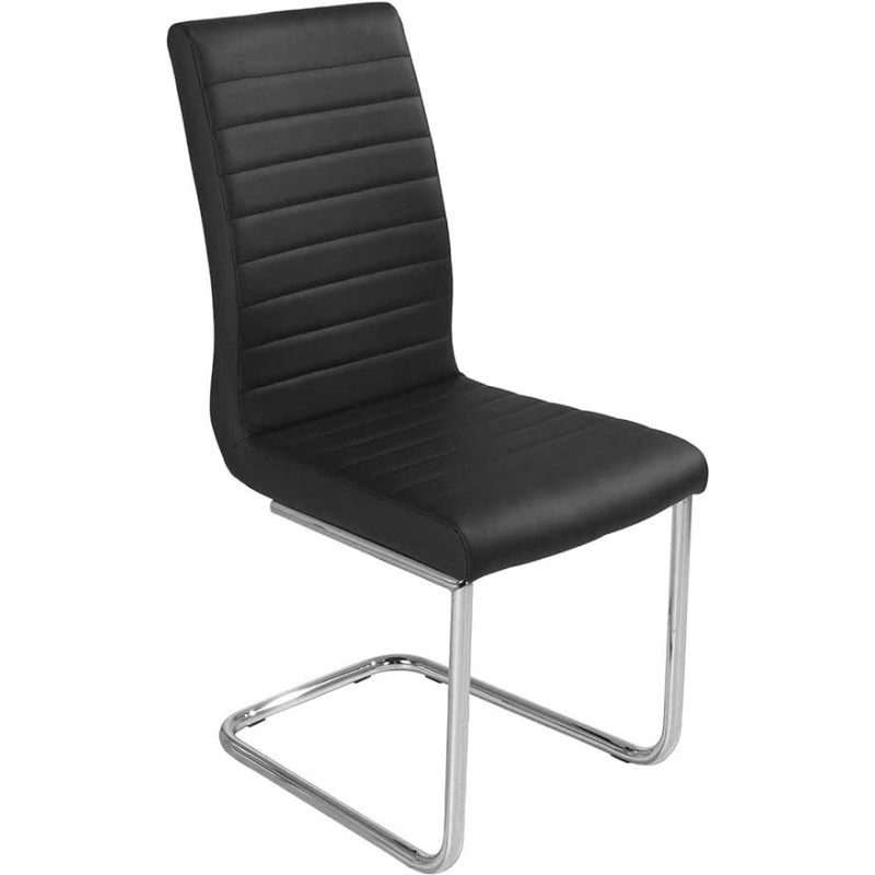 Home4You Swing Chair Cantilever Dining Room Chair Faux Leather Black