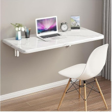 Wandmontiertes, klappbares Schreibtischregal, platzsparendes, vielseitiges Aufbewahrungsregal für Heimbüro, Balkon, Schlafzimmer, Badezimmer, Küche, weißes Stein-Design (100 x 30 cm)