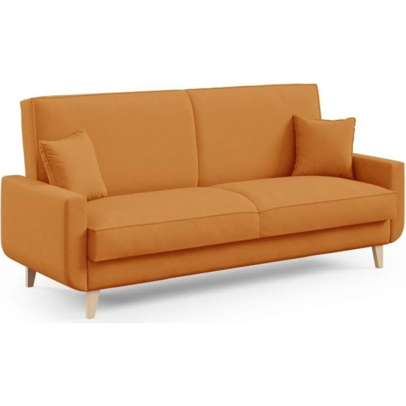 LIKMA Davo Mustard Extendable 3-Seater Sofa, 211 x 95 x 90 cm, Sleeping Function, Bedding Container, Sofa with Bed Function, Sofa Bed, Couch Set, Sofas & Couches, Scandinavian Style Fabric, Trinity 26