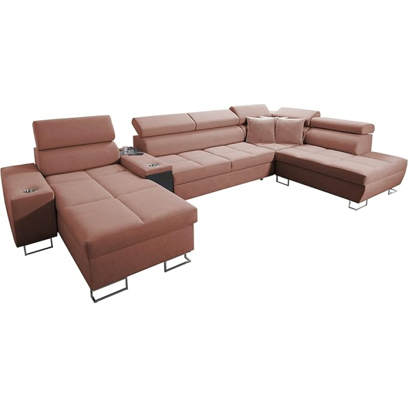 Mirjan24 Domiko V Corner Sofa with Bar Compartment, USB Connection, Socket, Adjustable Headrests, Corner Couch with Sleep Function and 2 Bed Boxes (Uttario Ve. 2955, Side: Left)