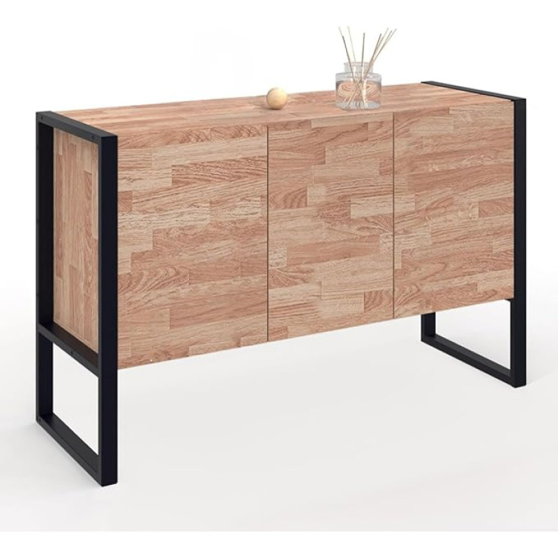 IDMarket - Ottawa Sideboard 110 cm 3 Doors Wood and Black Industrial Design