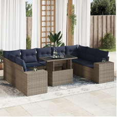 Rantry 10-TLG. Garten-Sofagarnitur mit Kissen Grau Poly Rattan Akazie Gartenlounge Model3326862