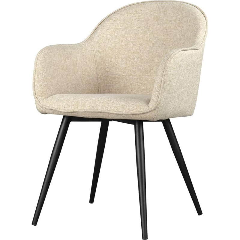 Selsey Bill - Dining Chair Upholstered Chair with Armrest Steel Legs and Fabric Cover in Beige