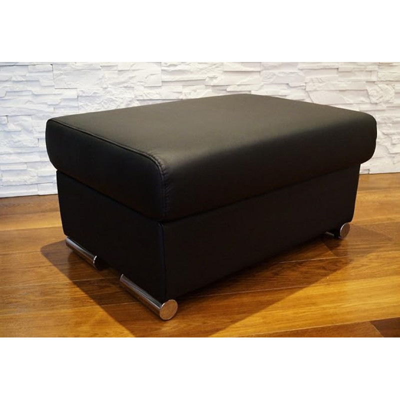Quattro Meble Real Leather Folding Stool with Storage Space Stool Cowhide Seat Cube 75 x 55 cm Black Real Leather Pouf with Chrome Feet