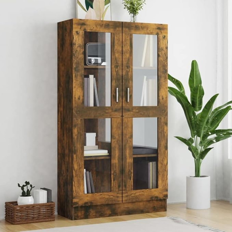 Willood Showcase Cabinet Bookcase Filing Cabinet Office Cabinet Display Cabinet Bookshelf Sideboard Smoked Oak 82.5 x 30.5 x 150 cm Wood Material