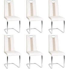 High Back Dining Chair Set of 6 White + Beige