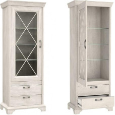 Furniture24 Kashmir KSMV73 Standing Display Cabinet with 1 Door and 2 Drawers (Pine White, Without Lighting)