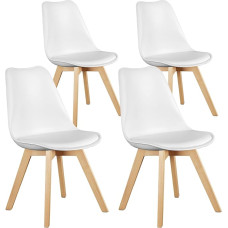 Sweetcrispy Dining Room Chairs Set of 4 Kitchen Room PU Leather Mid Century Modern Chairs Padded Dining Room Chairs with Wooden Legs for Home Kitchen White